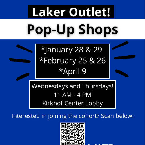 Join us for pop-up shops throughout the winter semester! (January 28 and 29, February 25 and 26, and April 9).